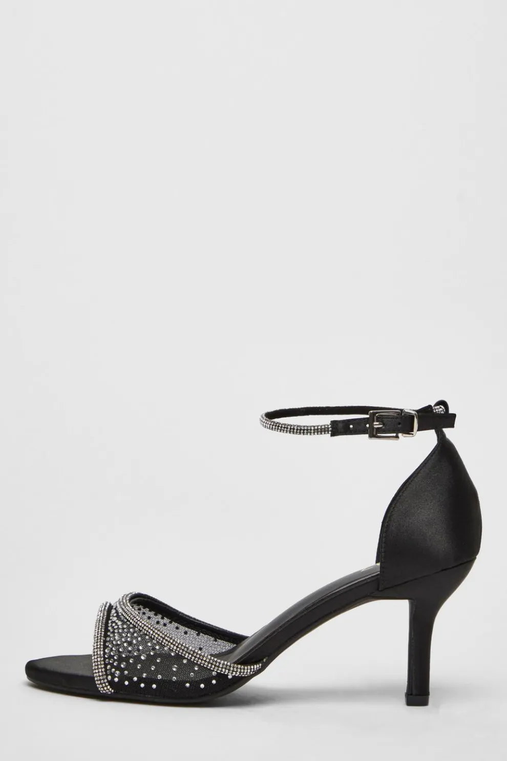 Black Satin Embellished Heels