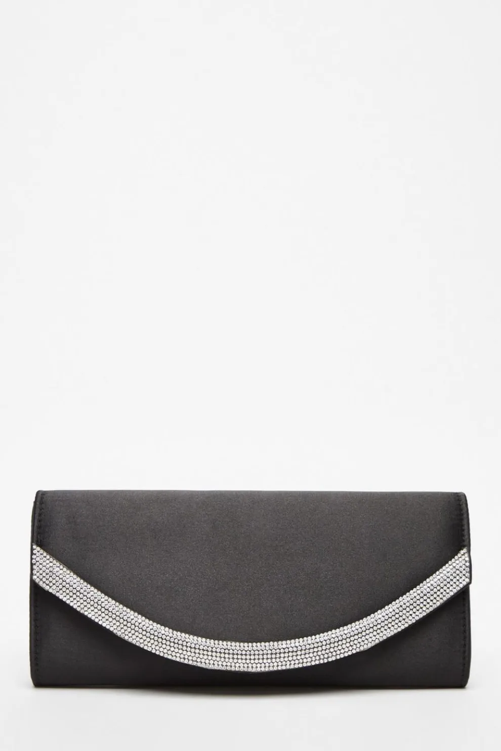 Black Satin Embellished Clutch Bag