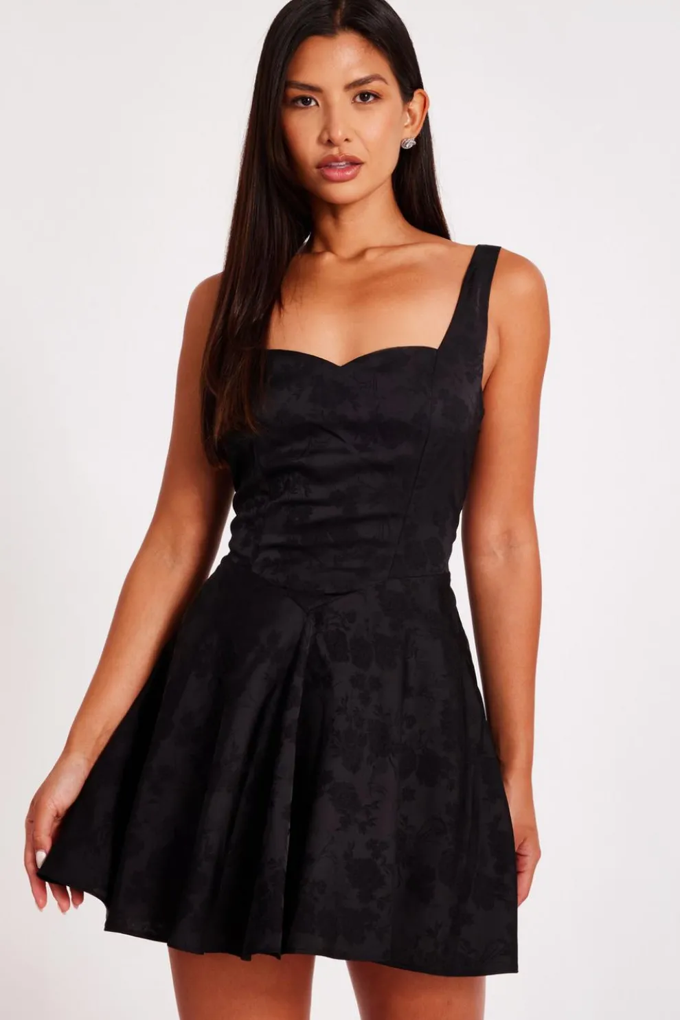 Black Satin Jacquard Mini Dress