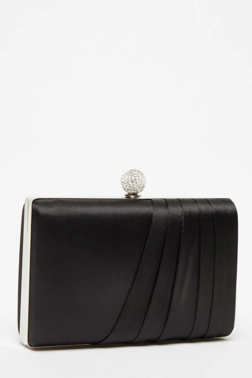 Black Satin Pleated Clutch Bag
