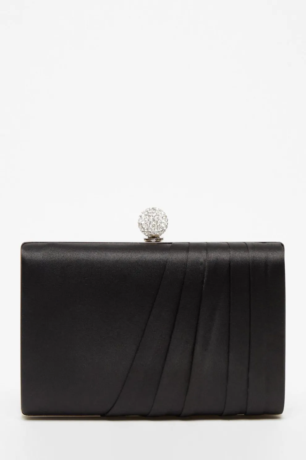 Black Satin Pleated Clutch Bag