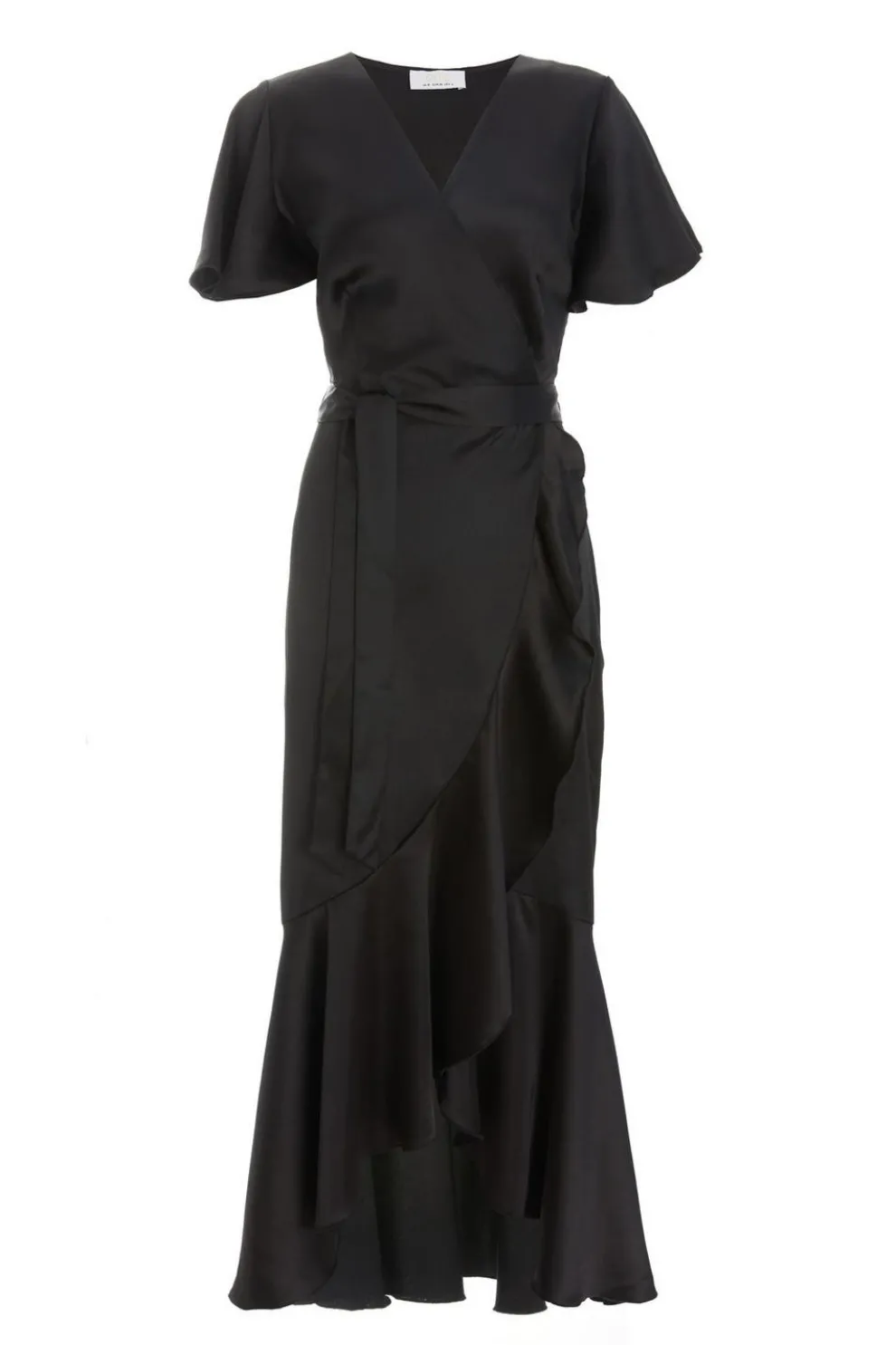 Black Satin Wrap Midaxi Dress