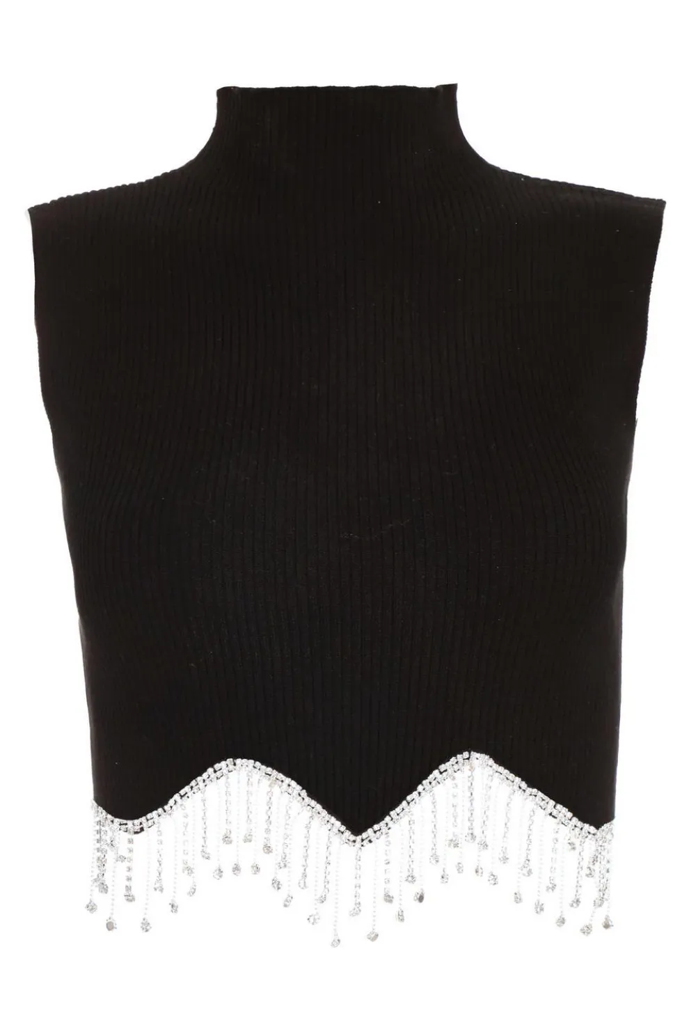 Black Scalloped Embellished Sleeveless Top