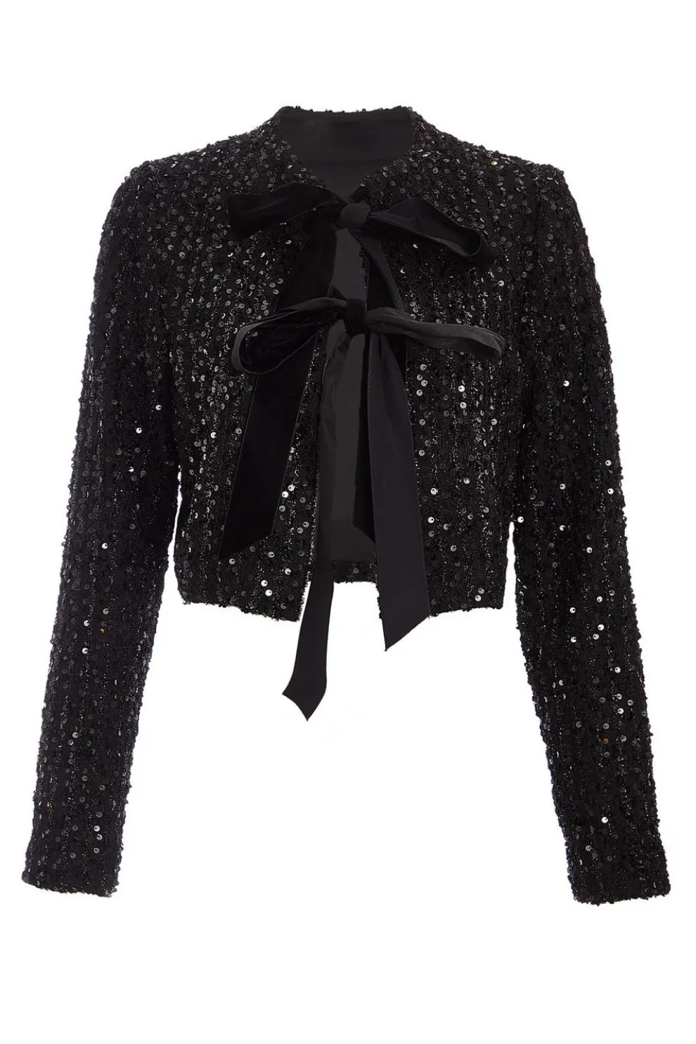 Black Sequin Boucle Cropped Jacket