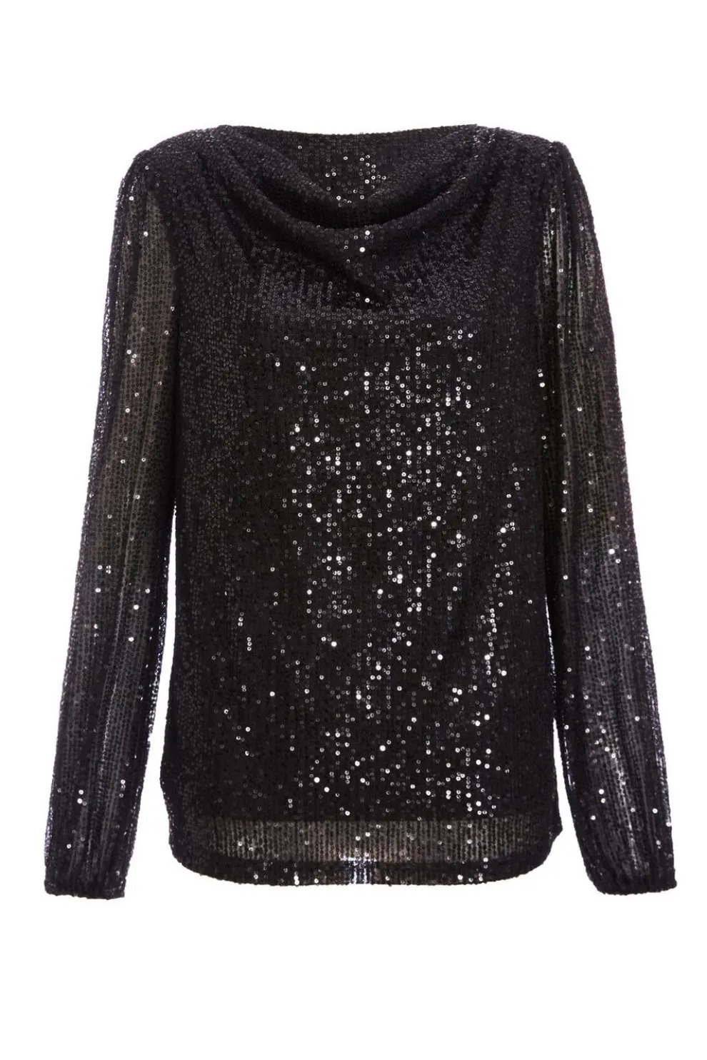 Black Sequin Drape Top