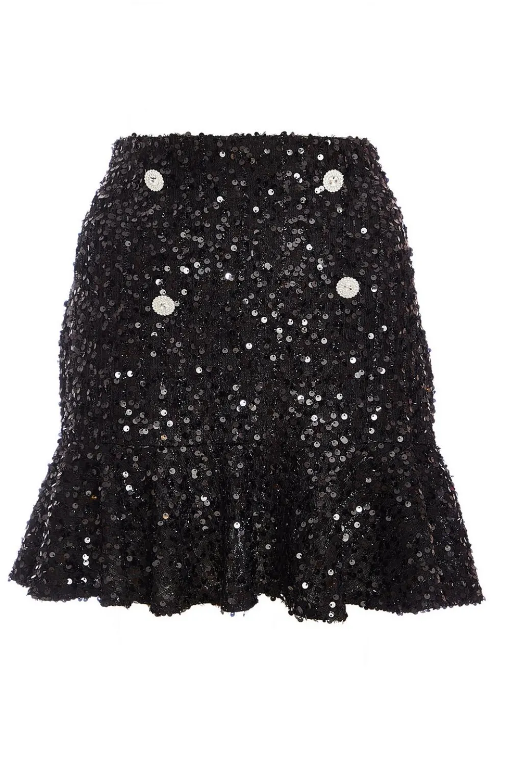 Black Sequin Frill Mini Skirt