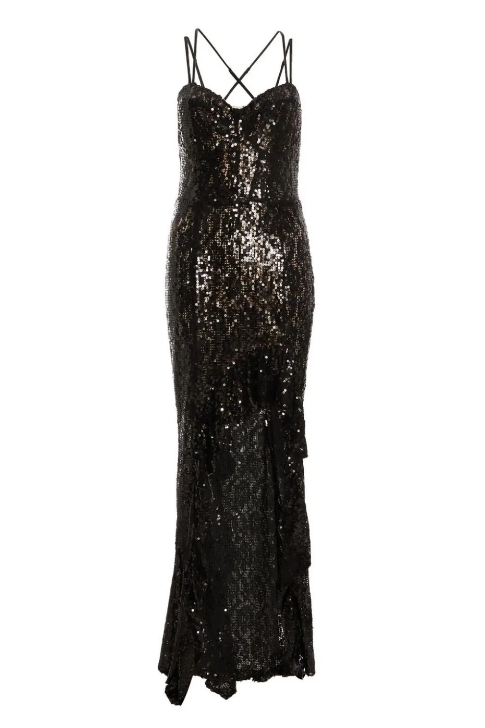 Black Sequin Lace Fishtail Maxi Dress
