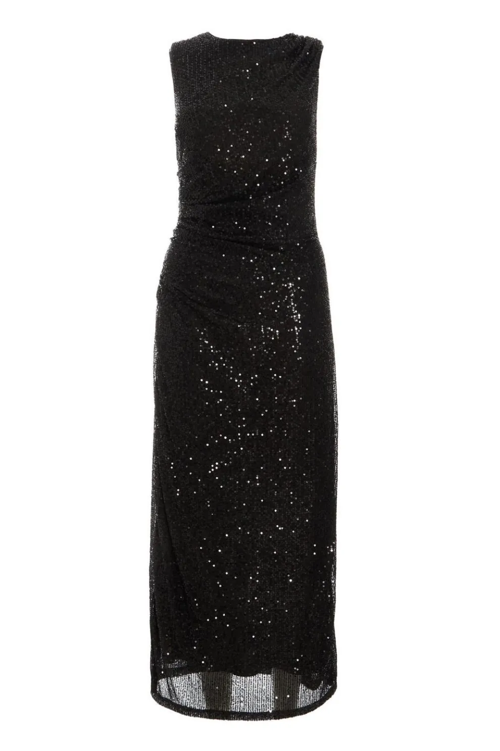 Black Sequin Ruched Side Midaxi Dress
