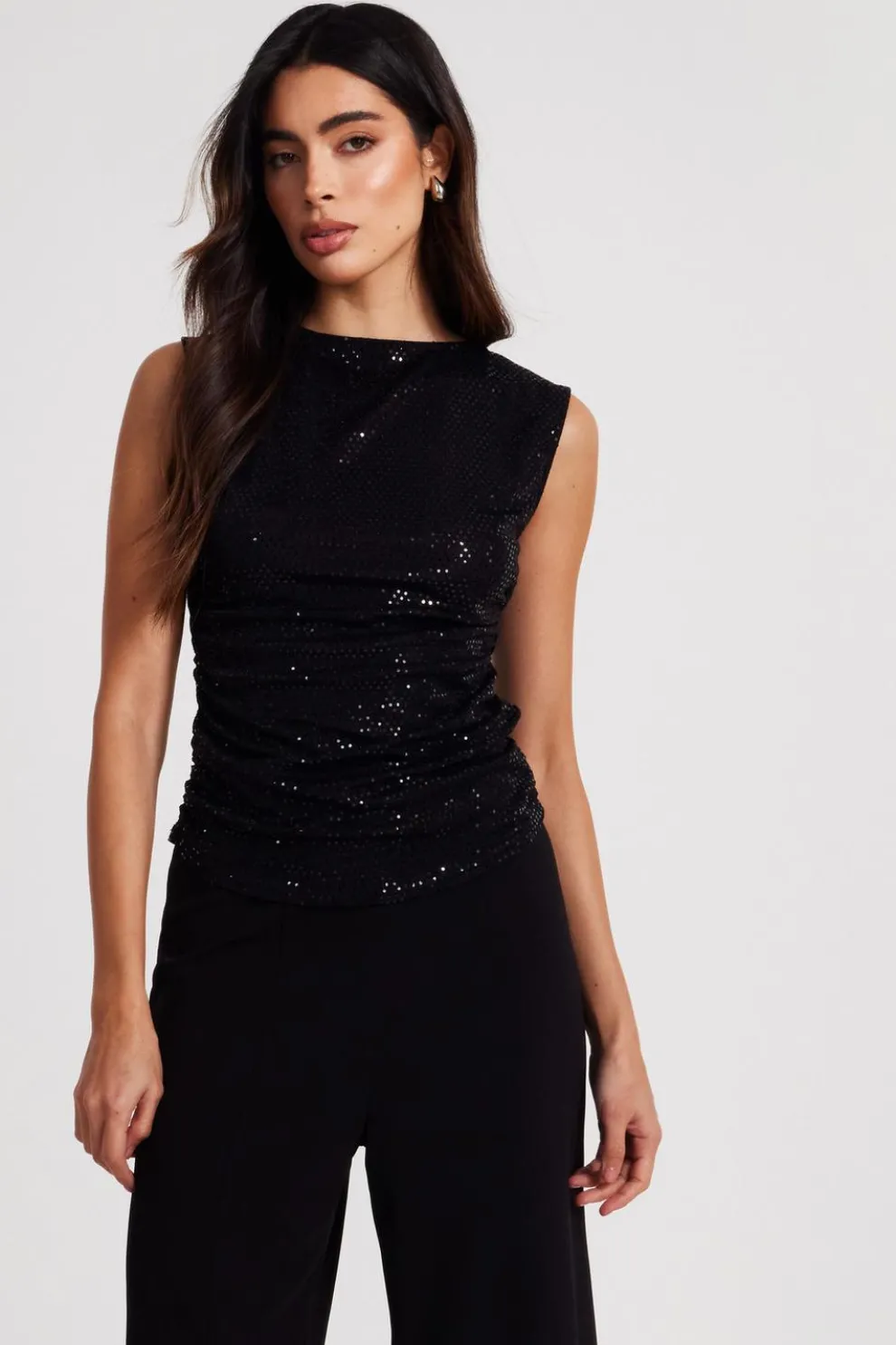 Black Sequin Vest Top