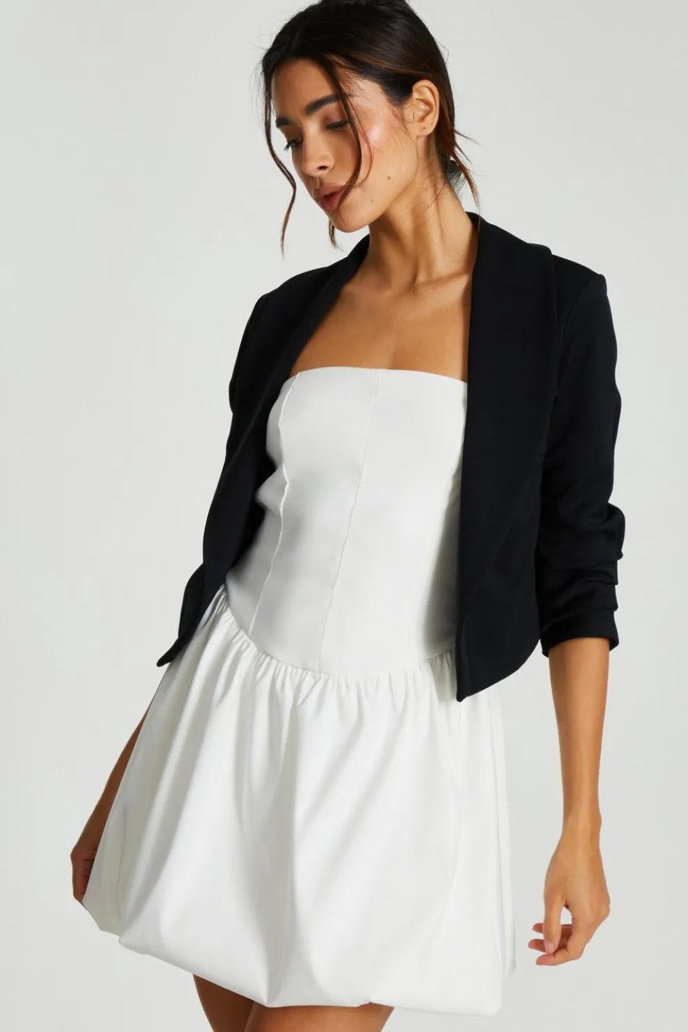 Black Shawl Collar Crop Jacket