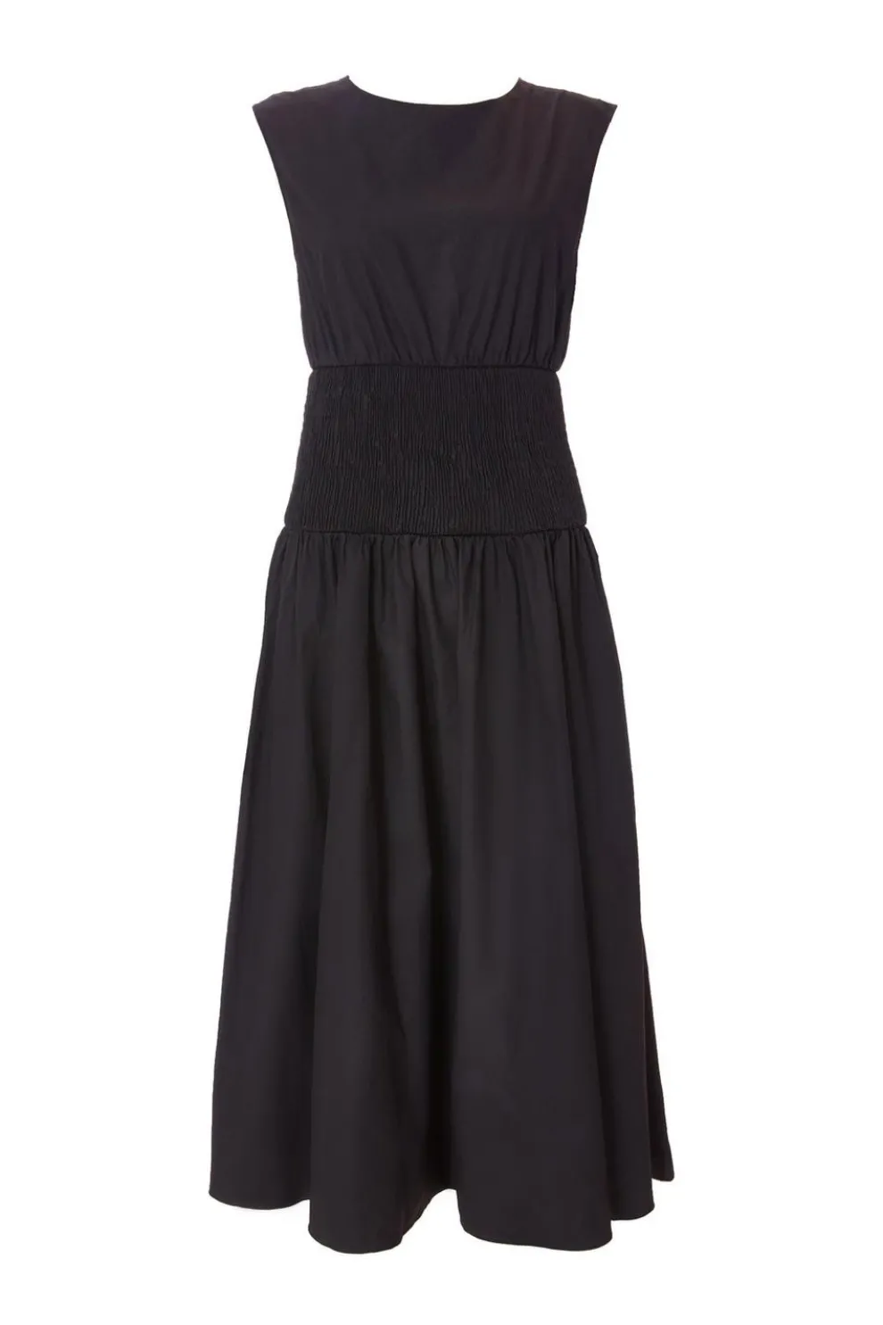 Black Shirred Waist Midaxi Dress