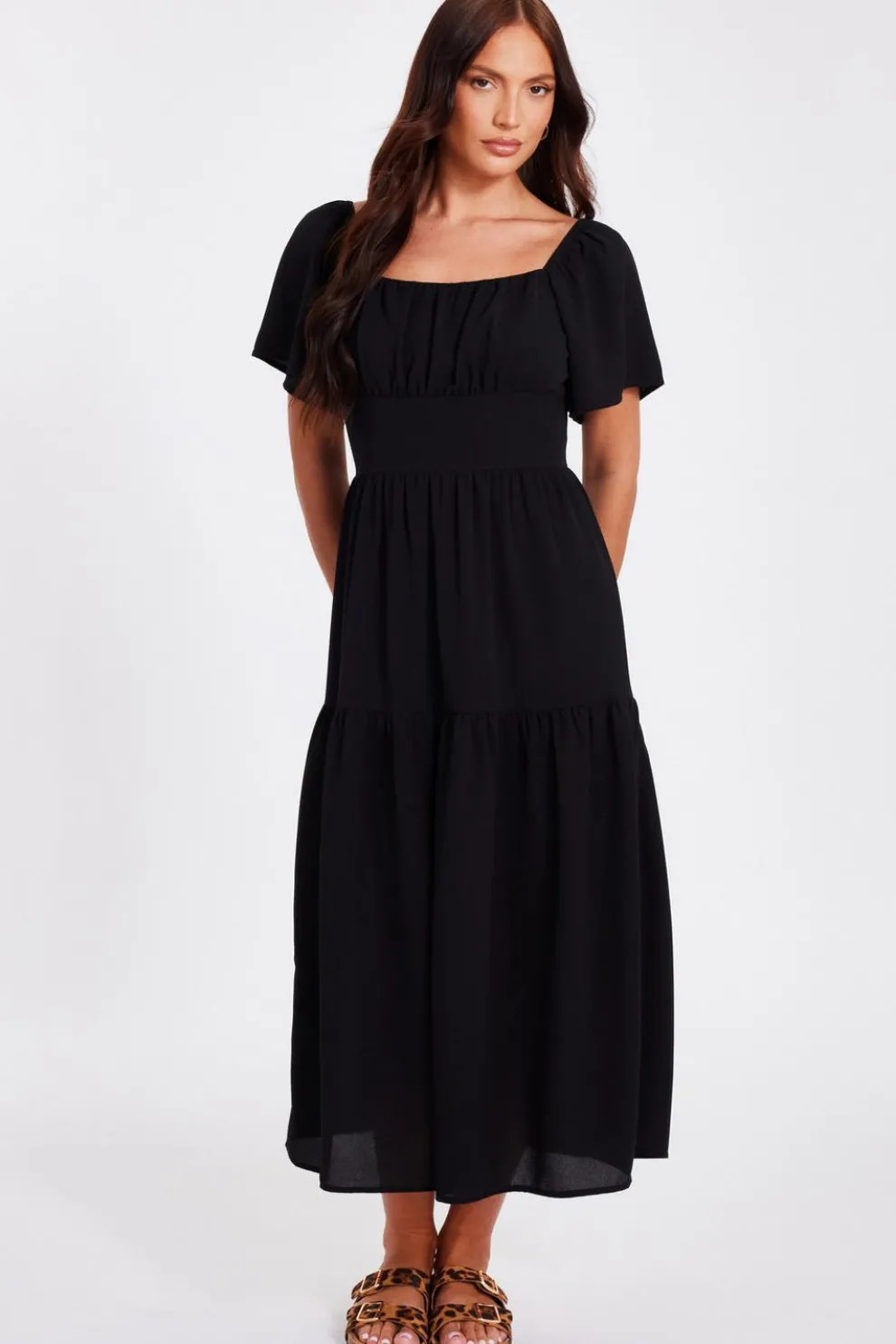 Black Short Sleeve Midaxi Dress