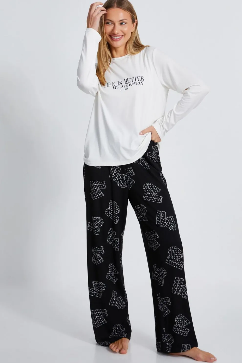 Black Slogan Pyjama Set