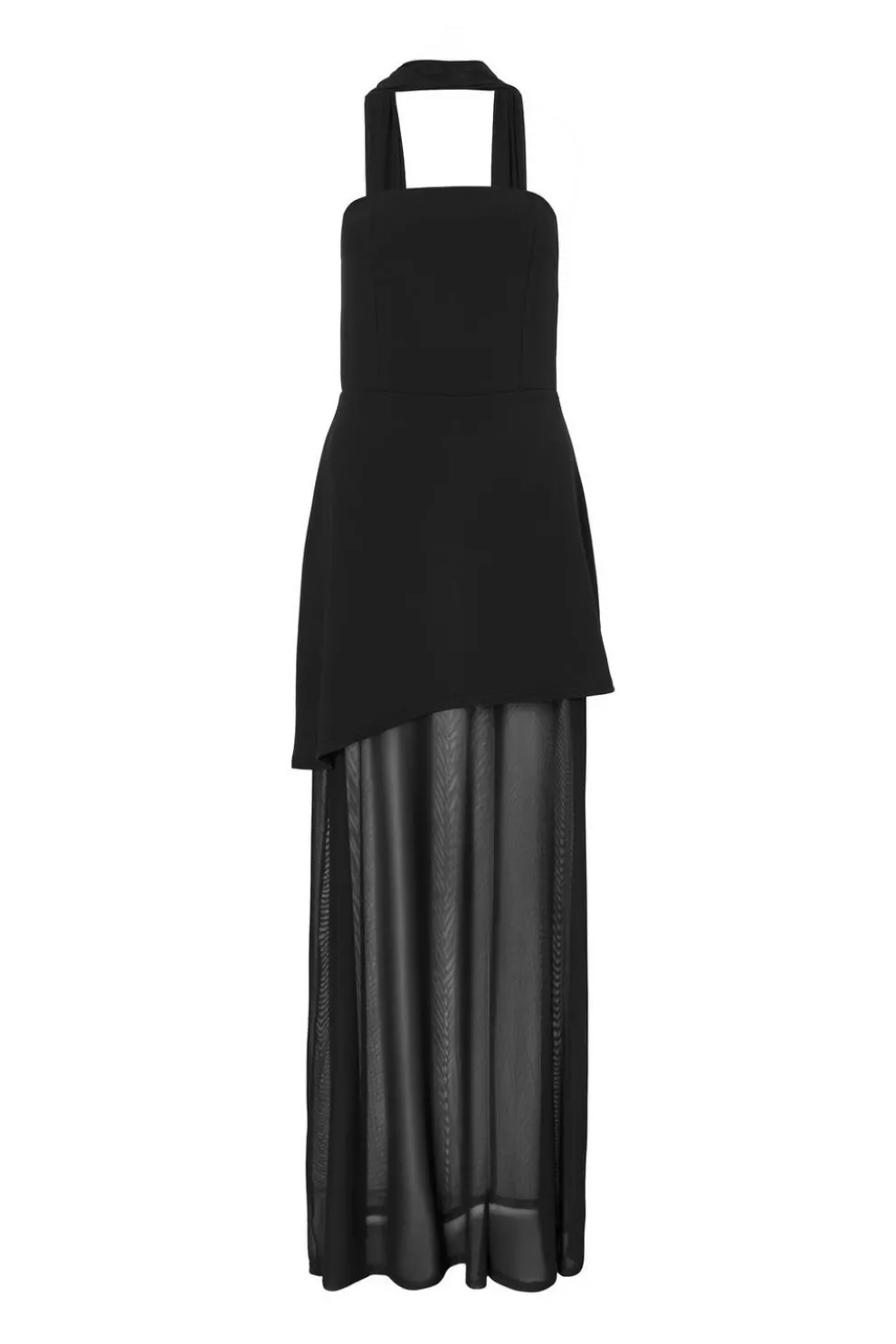 Black Strapless Mesh Hem Maxi Dress