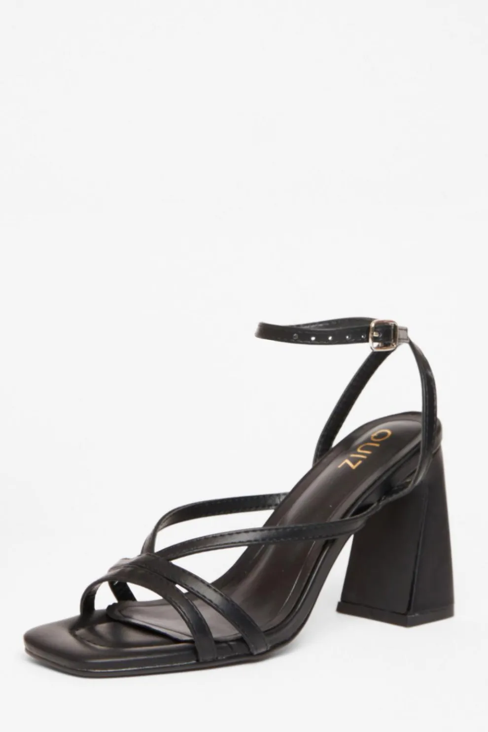 Black Strappy High Block Heels