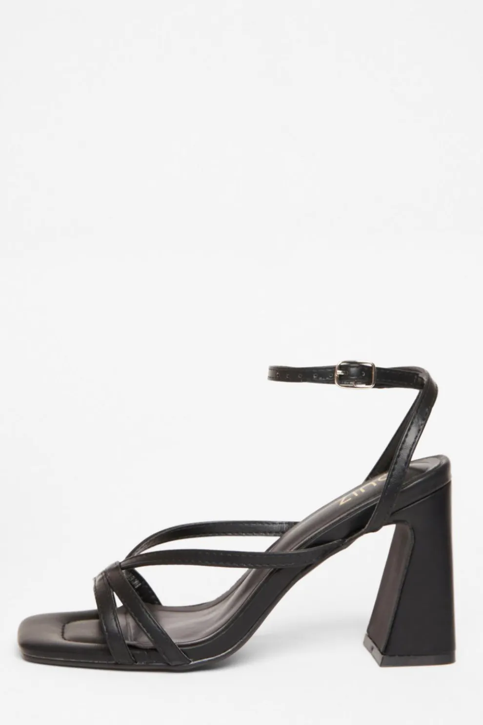 Black Strappy High Block Heels