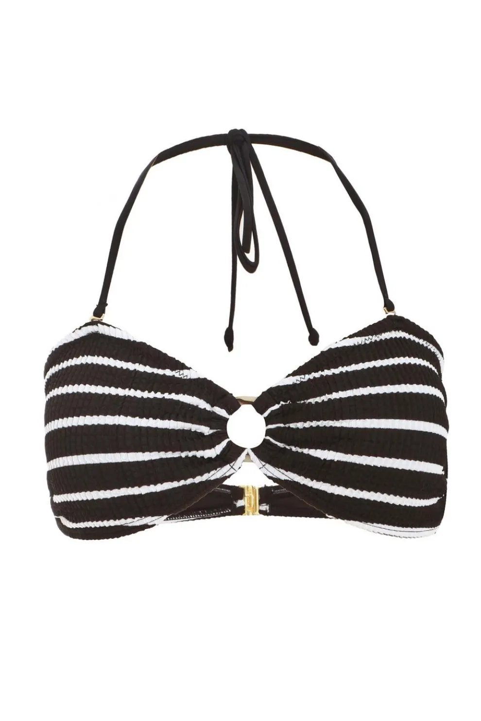Black Stripe Crinkle Bikini Top