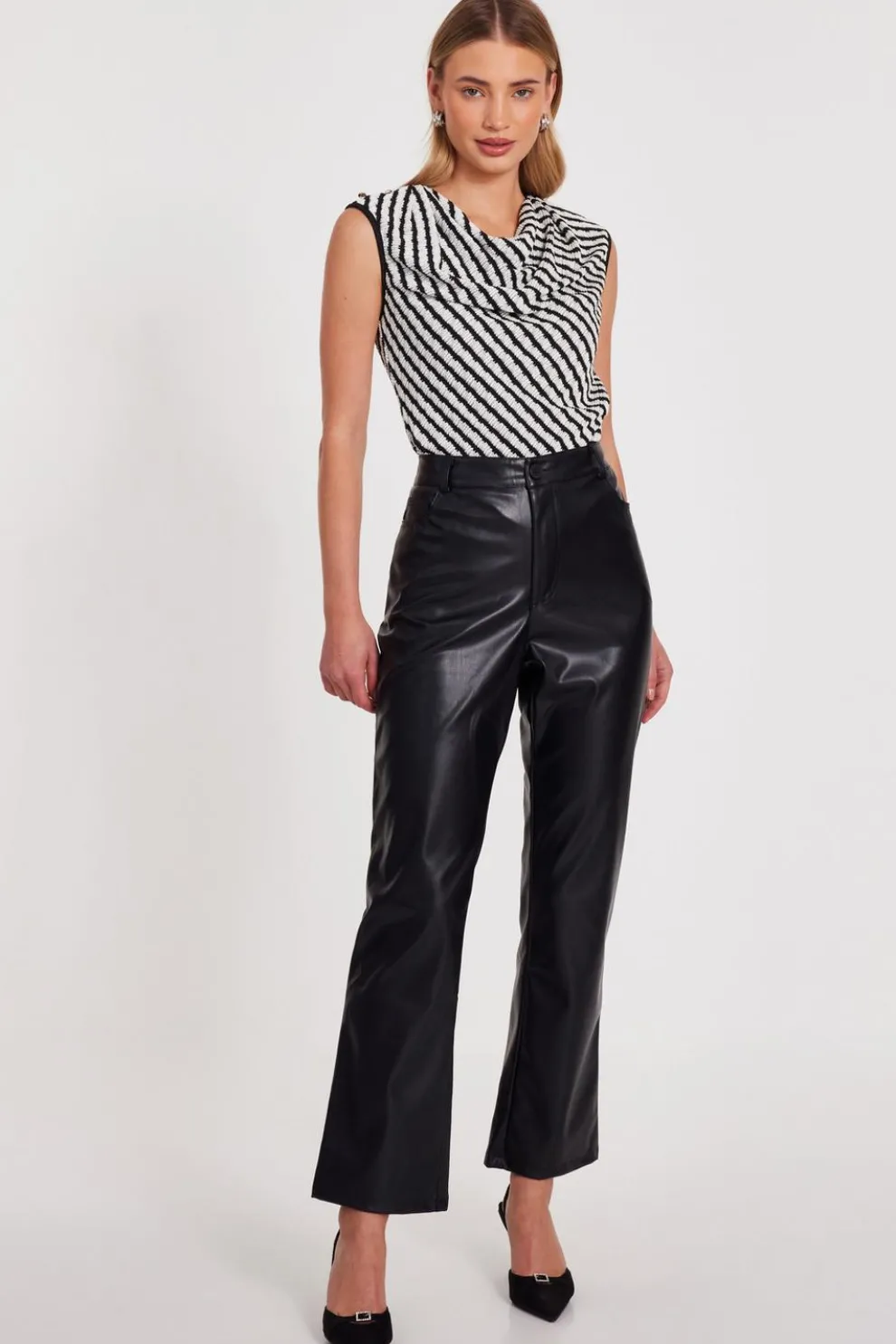 Black Striped Cowl Neck Top