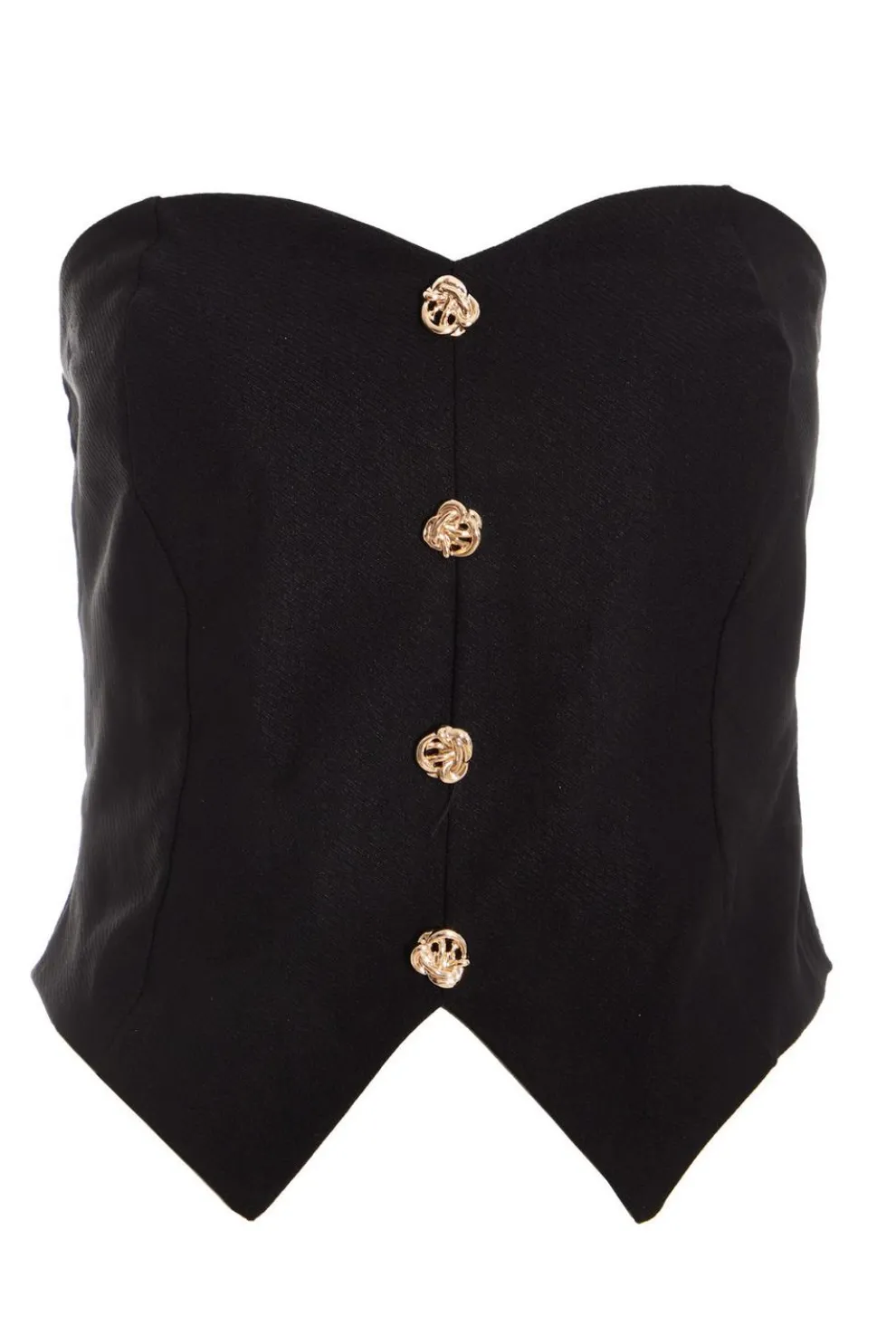 Black Textured Button Front Top