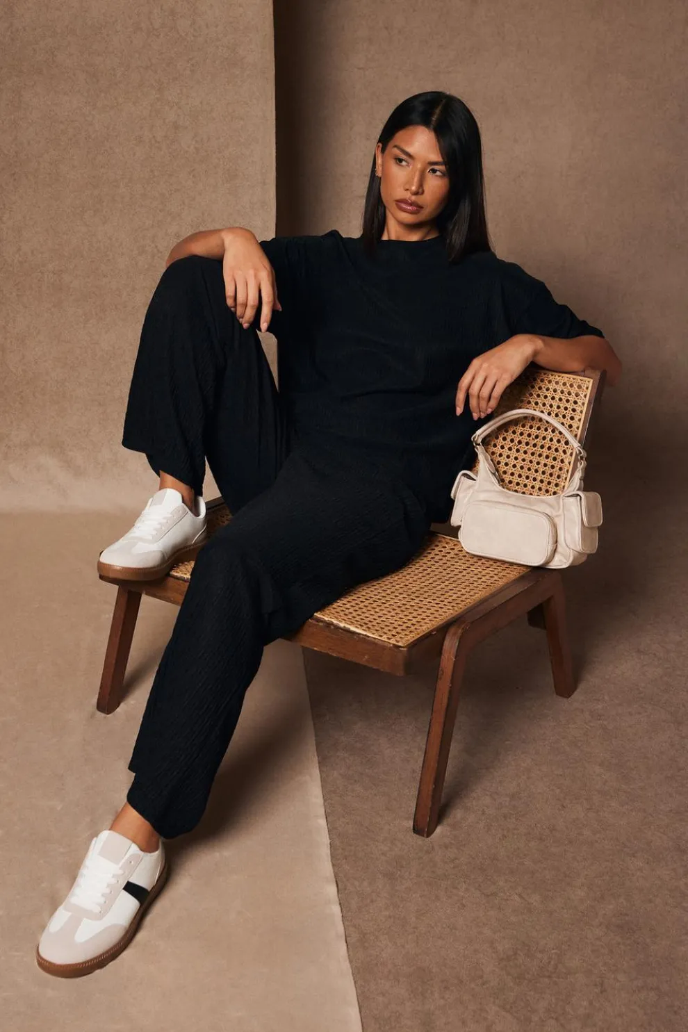 Black Textured Palazzo Trousers