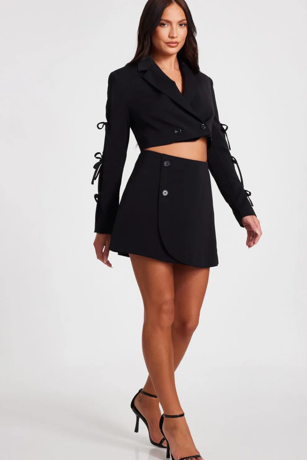 Black Tie Sleeve Cropped Blazer