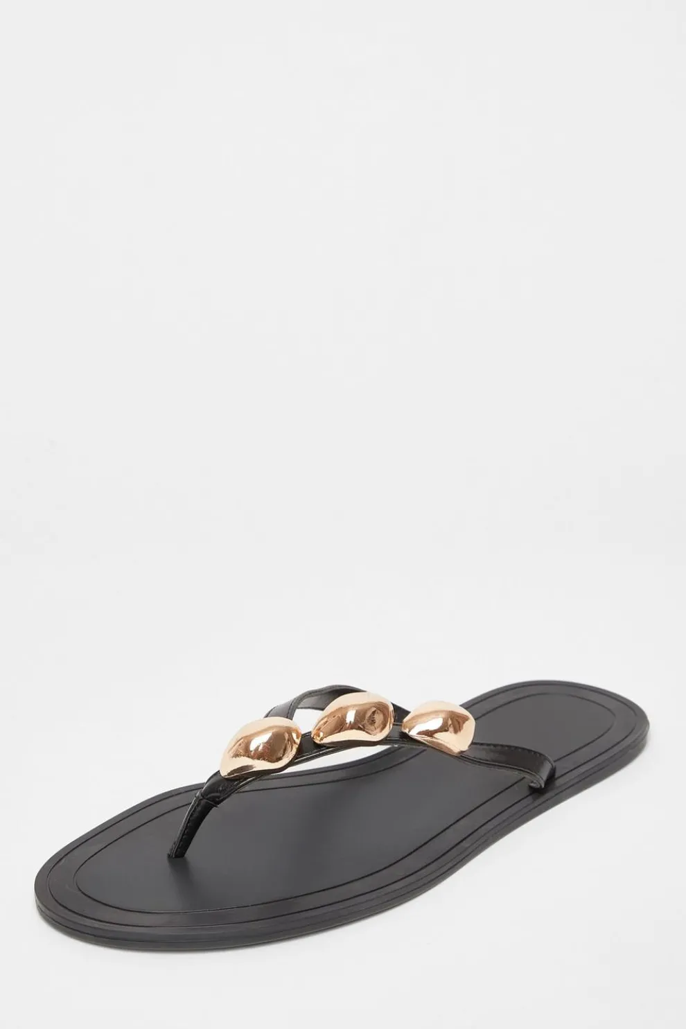 Black Toe Thong Flat Sandals