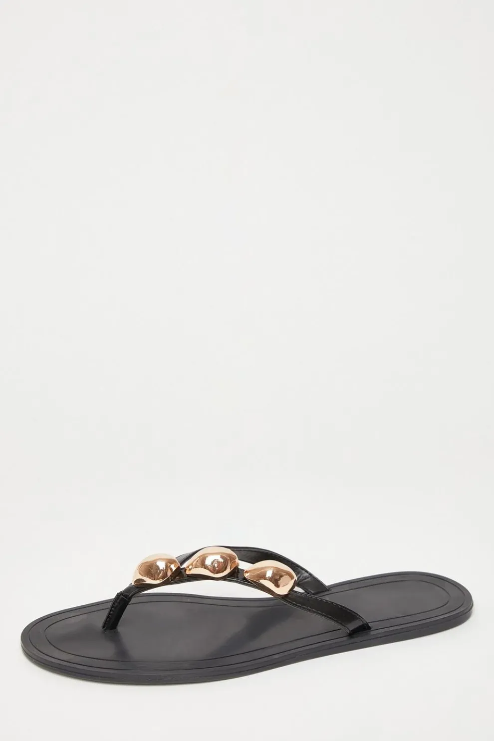 Black Toe Thong Flat Sandals