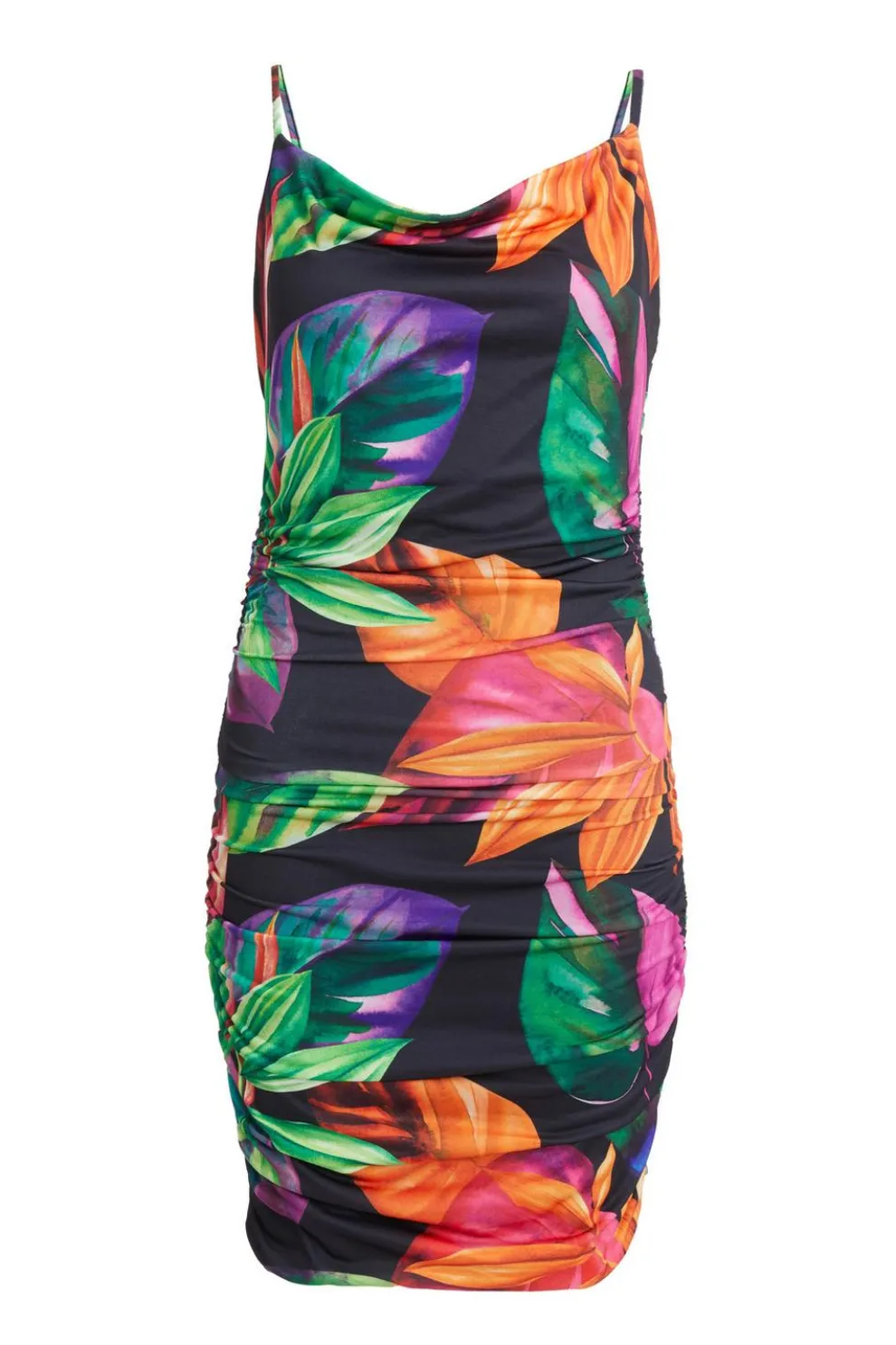 Black Tropical Print Mini Dress