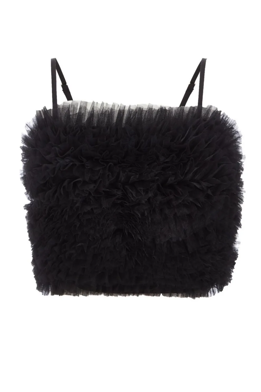 Black Tulle Ruffle Crop Top