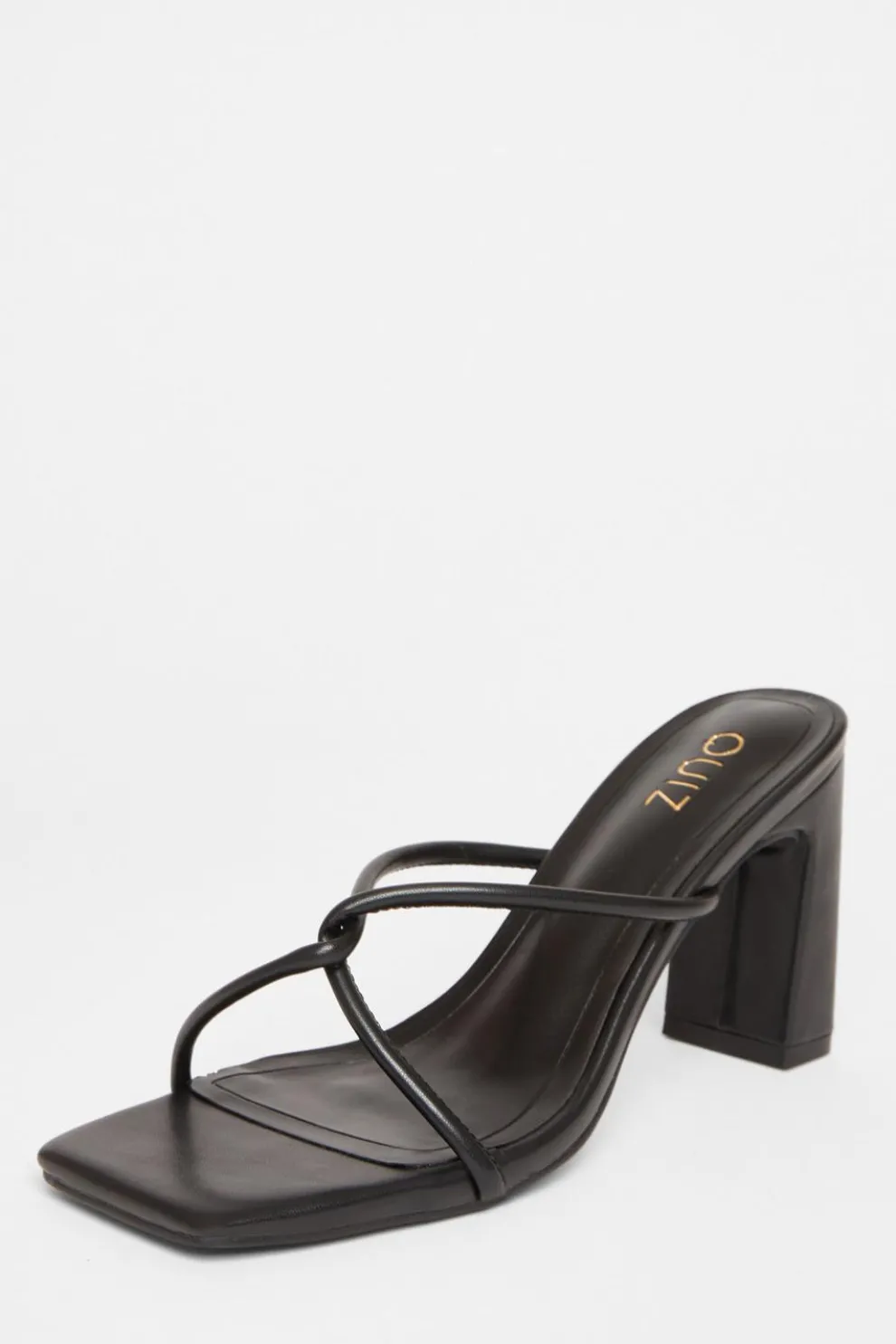 Black Twist Front Strappy Block Heels