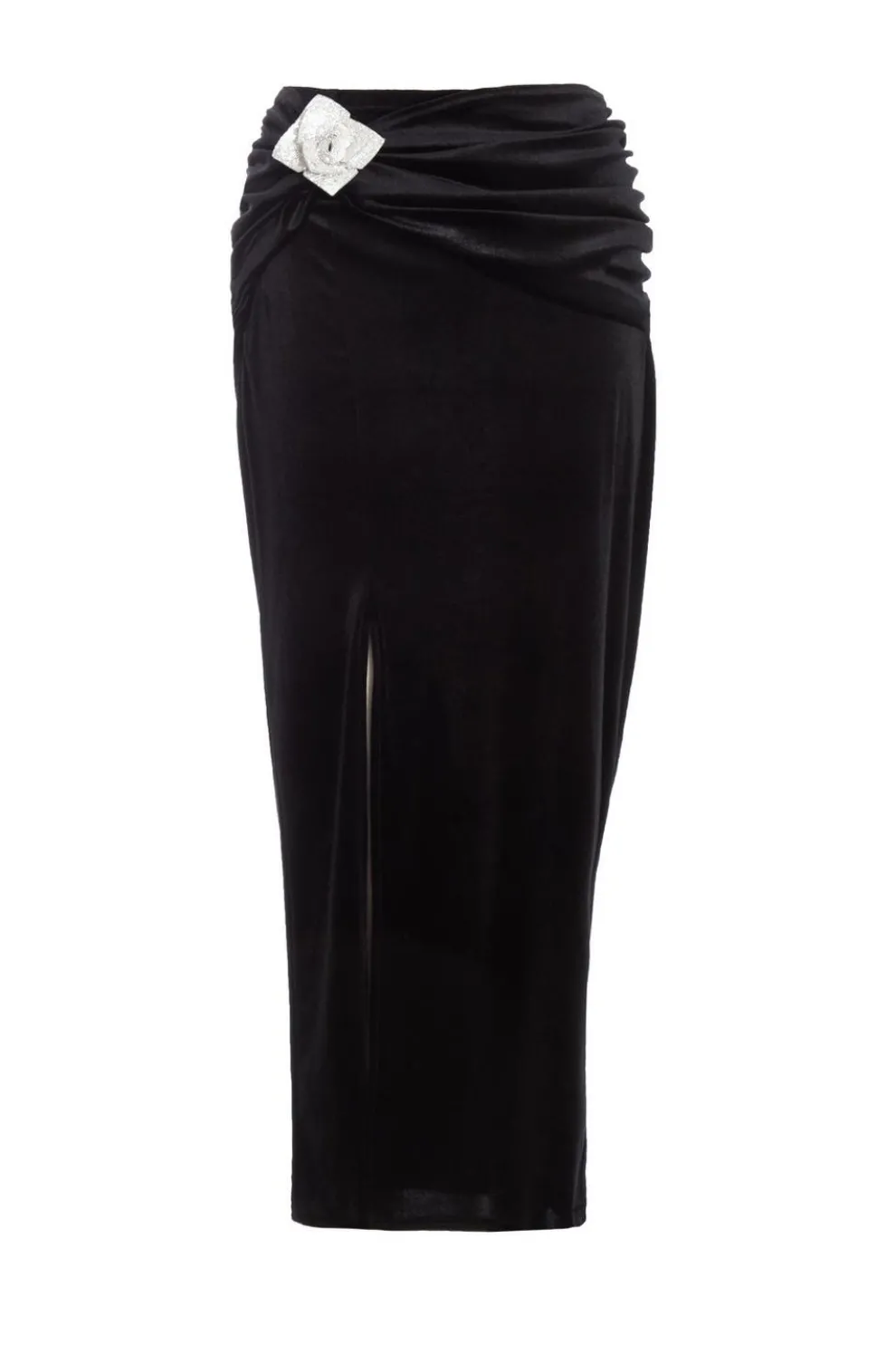 Black Velvet Corsage Maxi Skirt