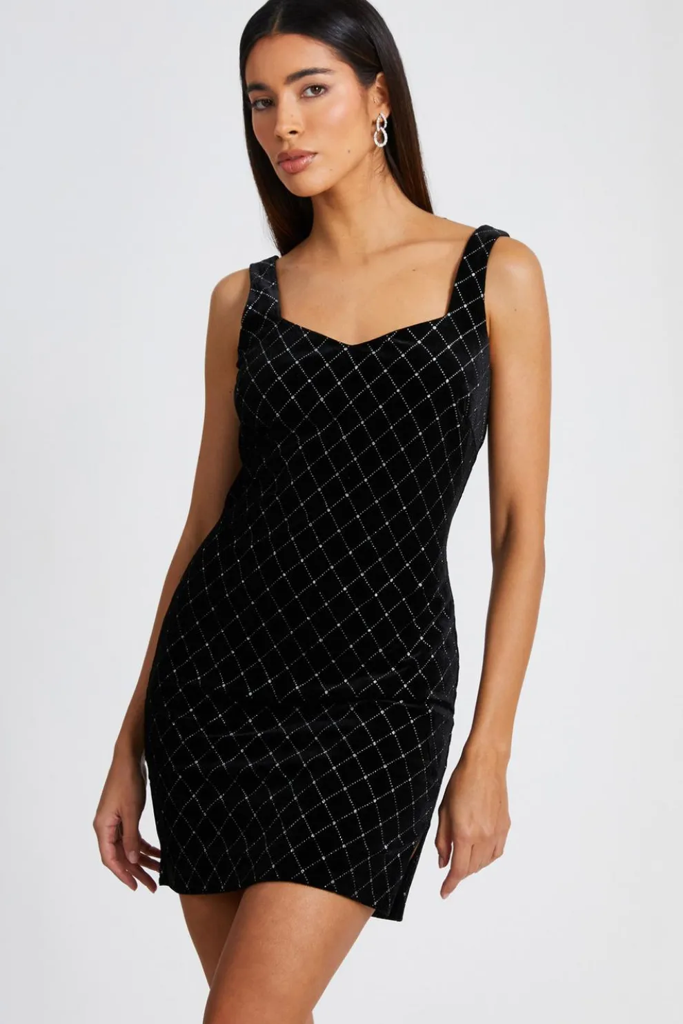 Black Velvet Diamante Mini Dress