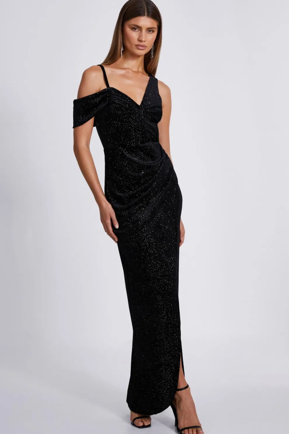 Black Velvet Glitter Maxi Dress