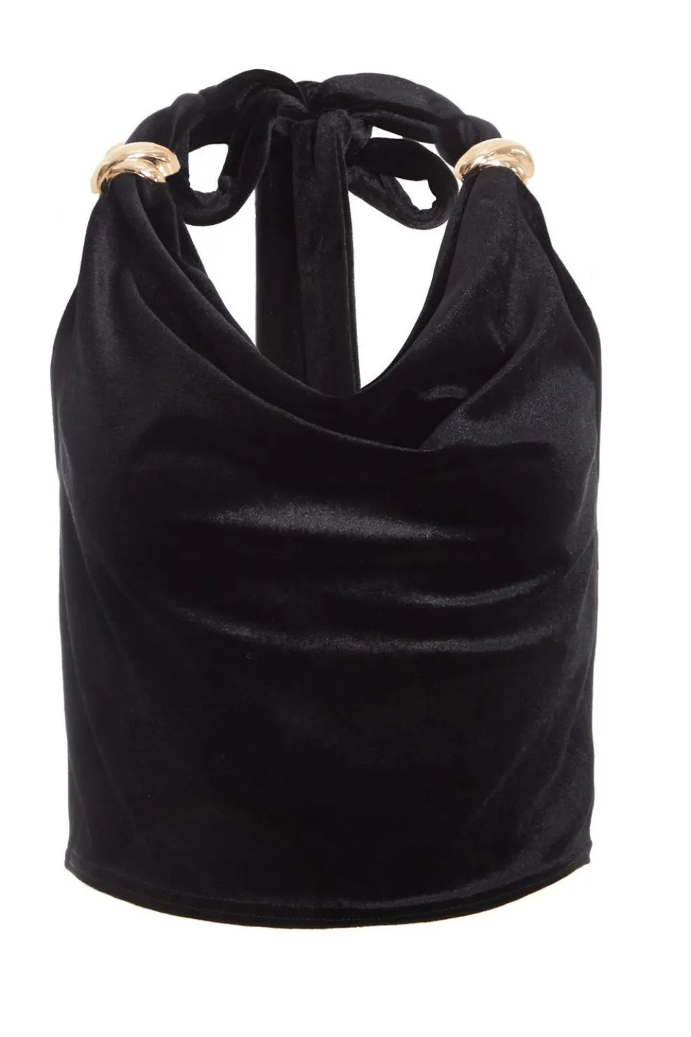 Black Velvet Halter Crop Top