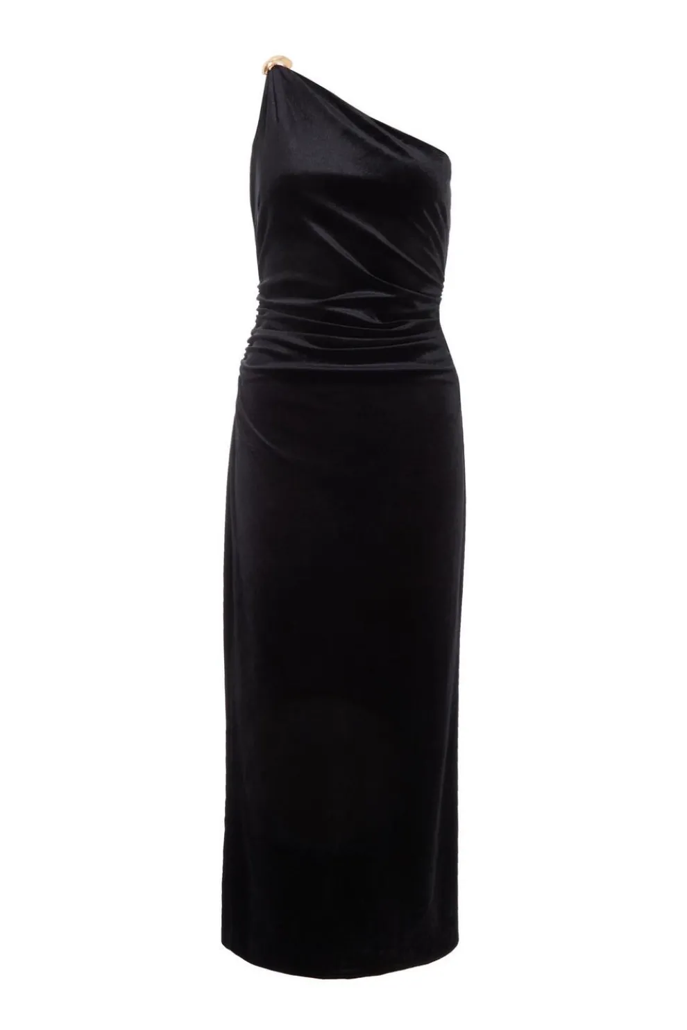 Black Velvet One Shoulder Midaxi Dress