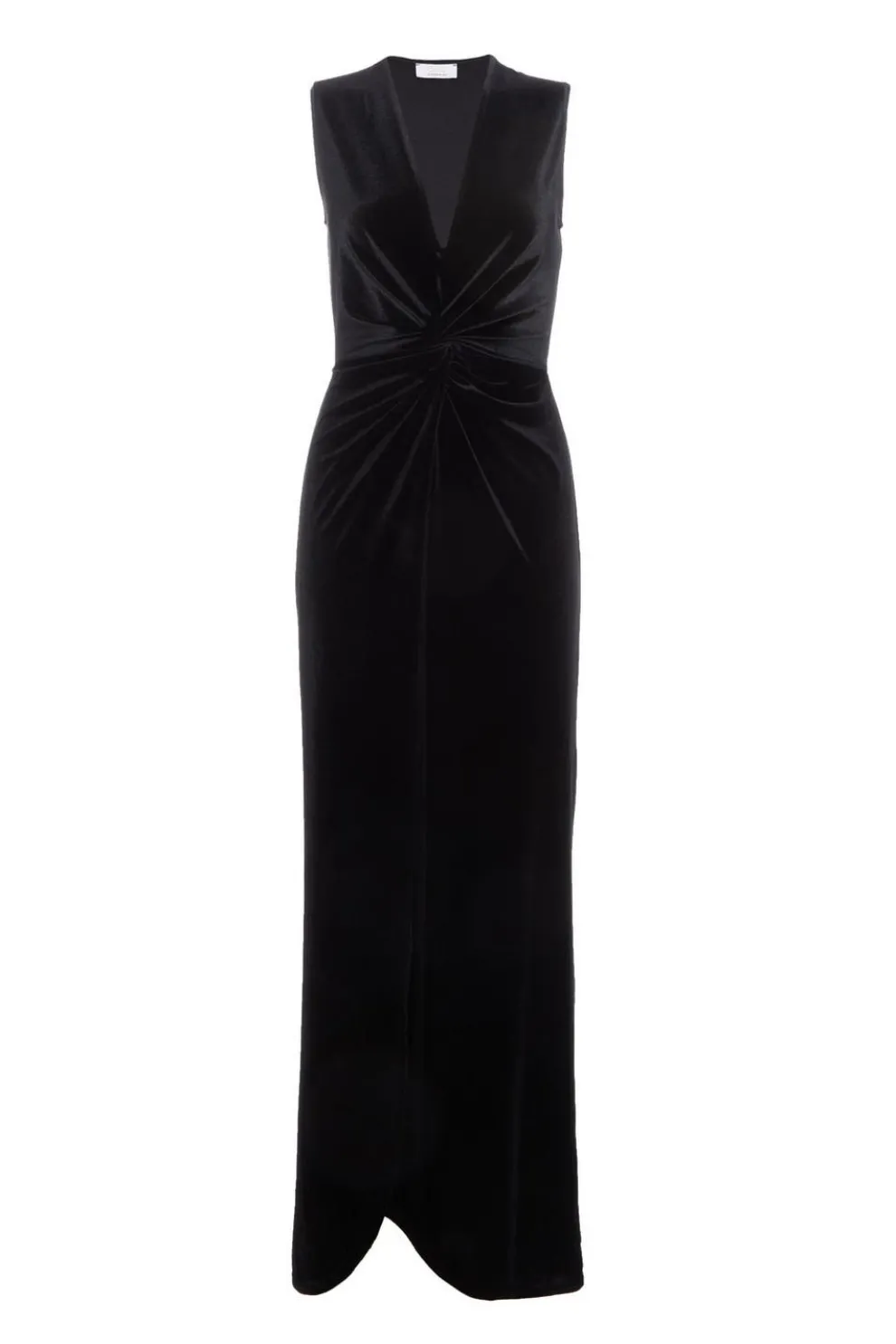 Black Velvet Twist Front Maxi Dress