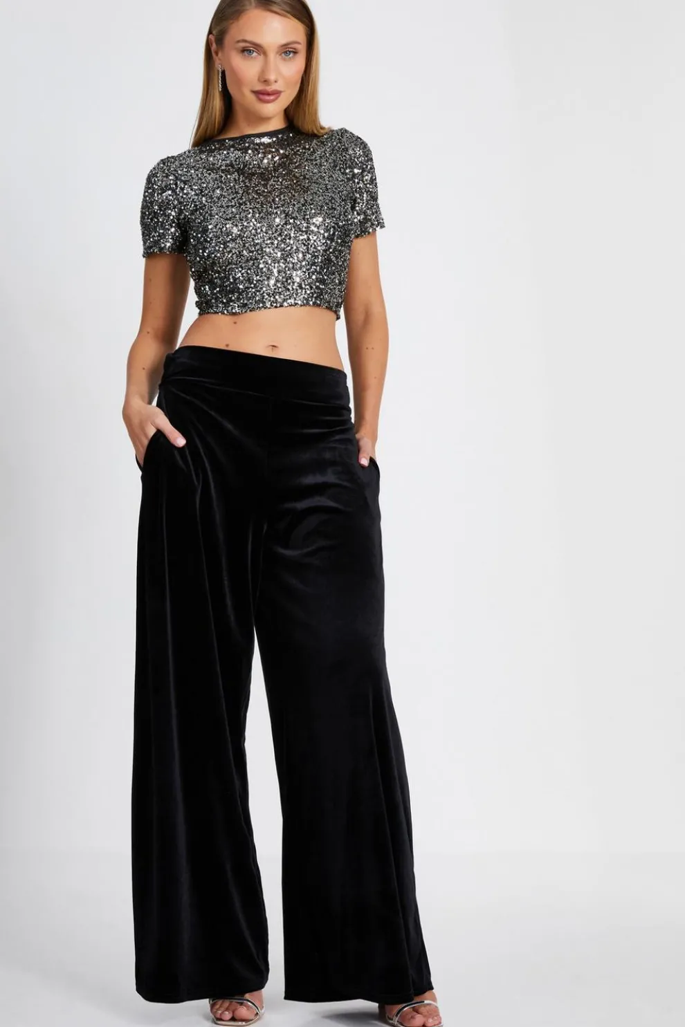 Black Wide Leg Velvet Trouser