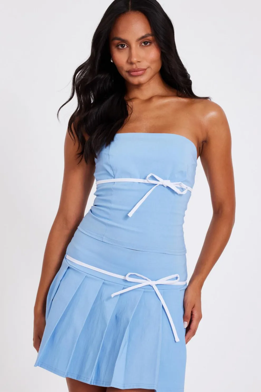 Blue Bandeau Tie Detail Top