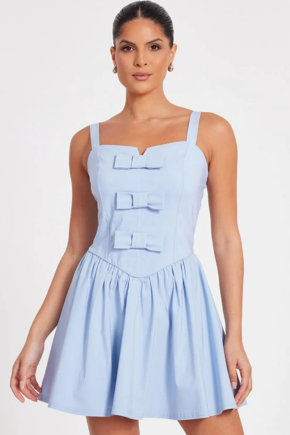 Blue Bow Front Mini Dress