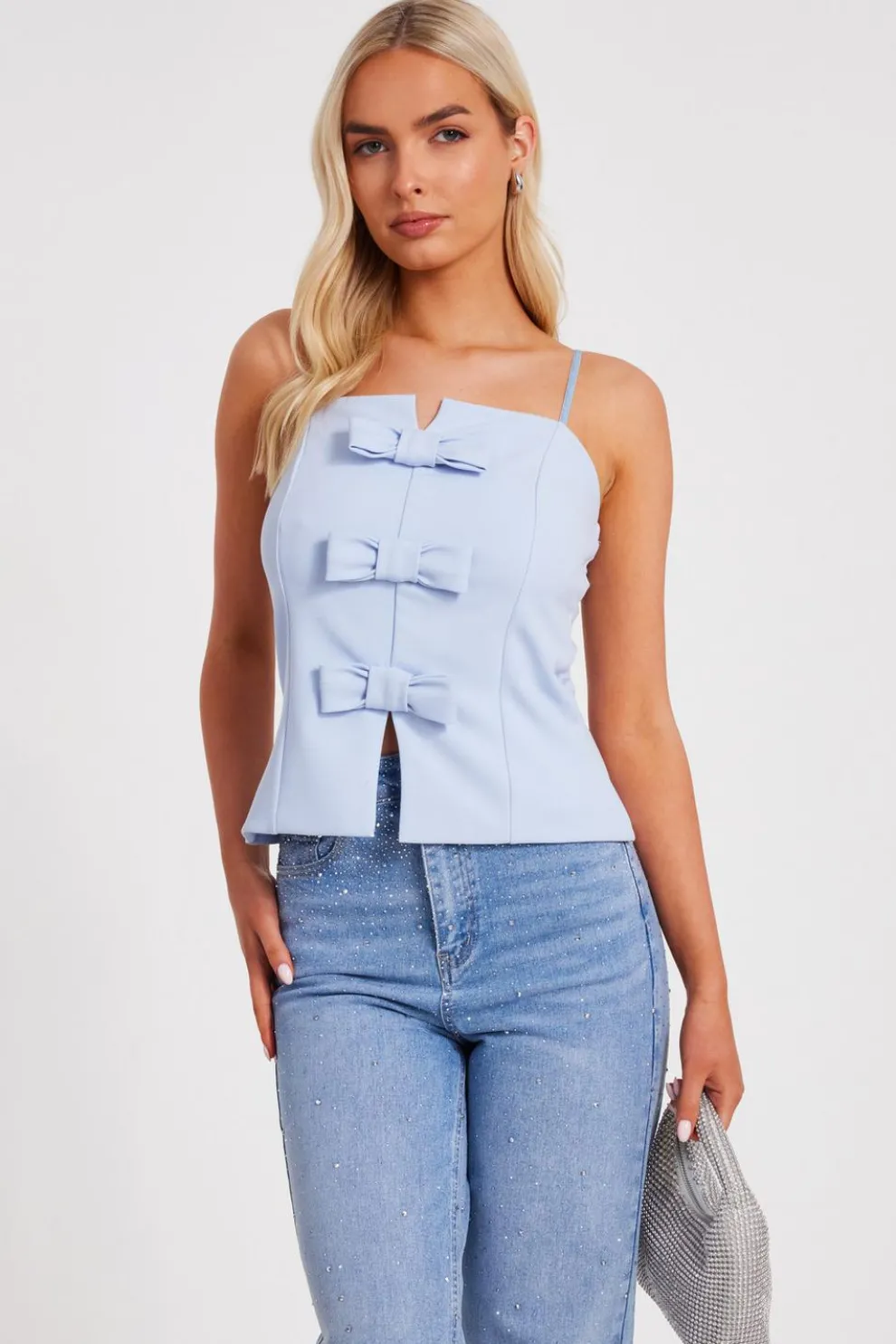 Blue Bow Front Strappy Top
