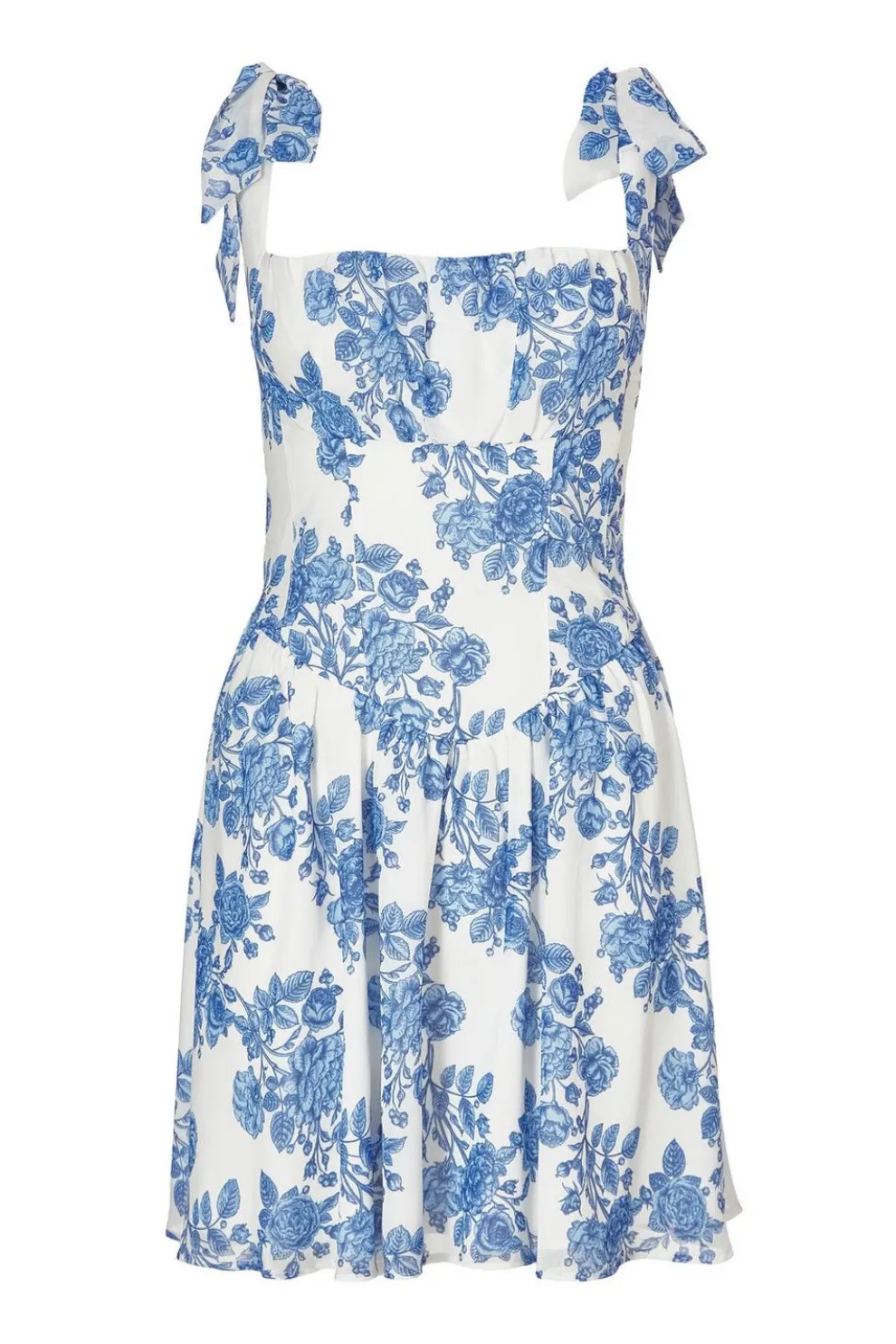 Blue Chiffon Floral Mini Dress