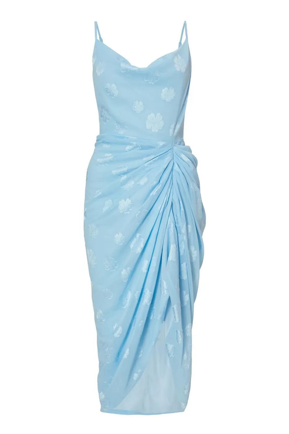 Blue Chiffon Floral Midi Dress