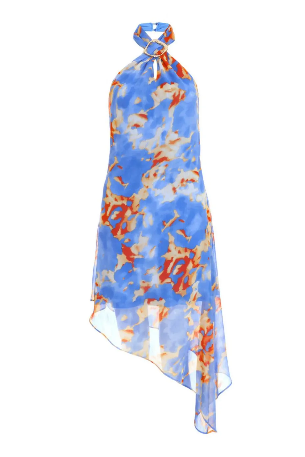 Blue Chiffon Printed Mini Dress