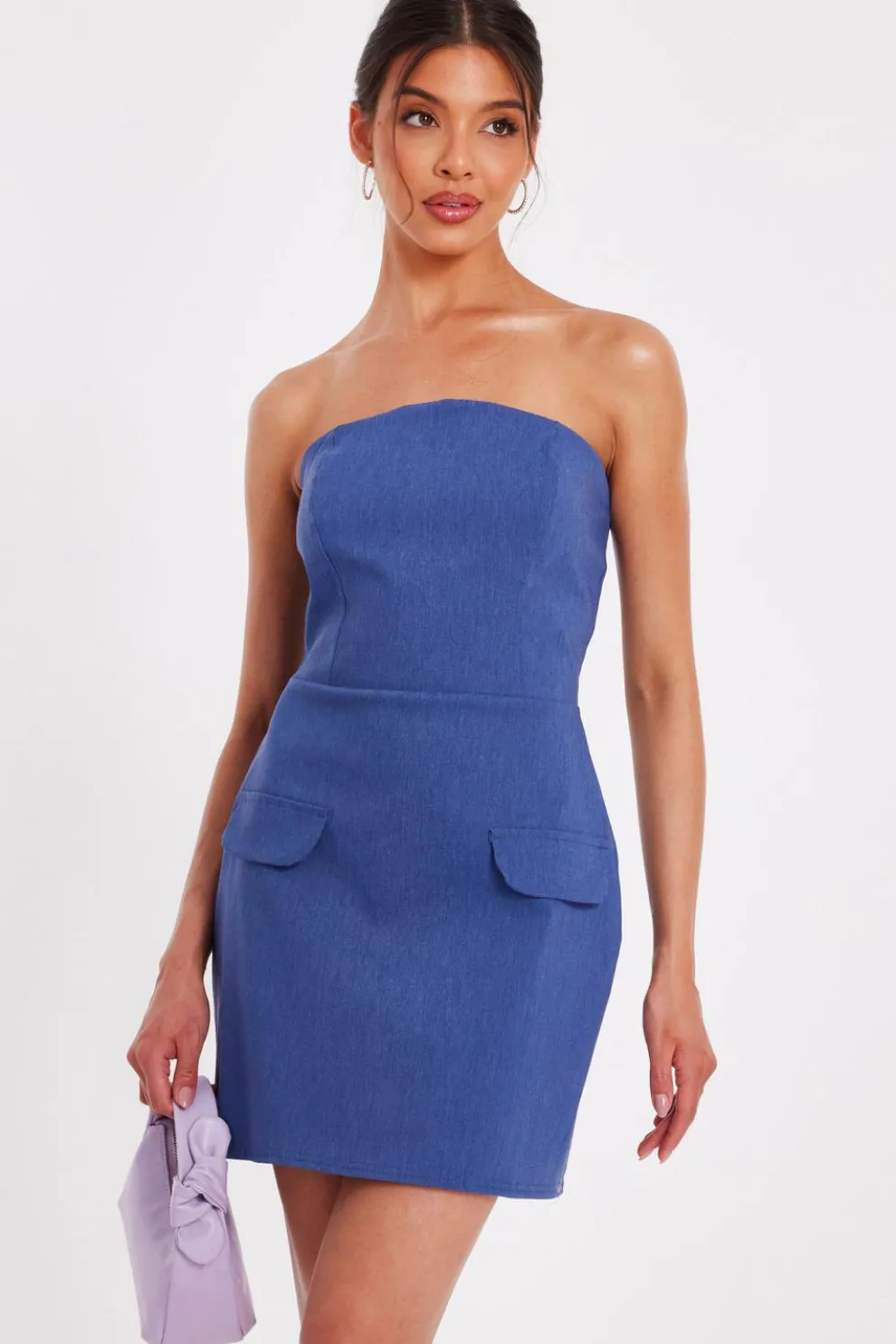 Blue Denim Bandeau Mini Dress