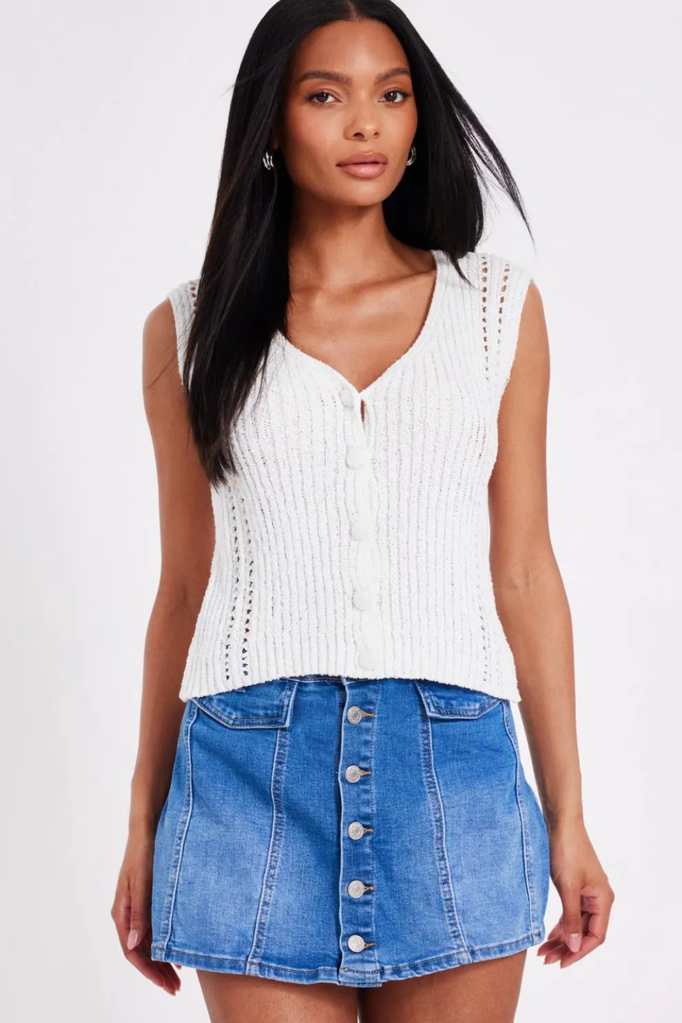 Blue Denim Button Front Skort