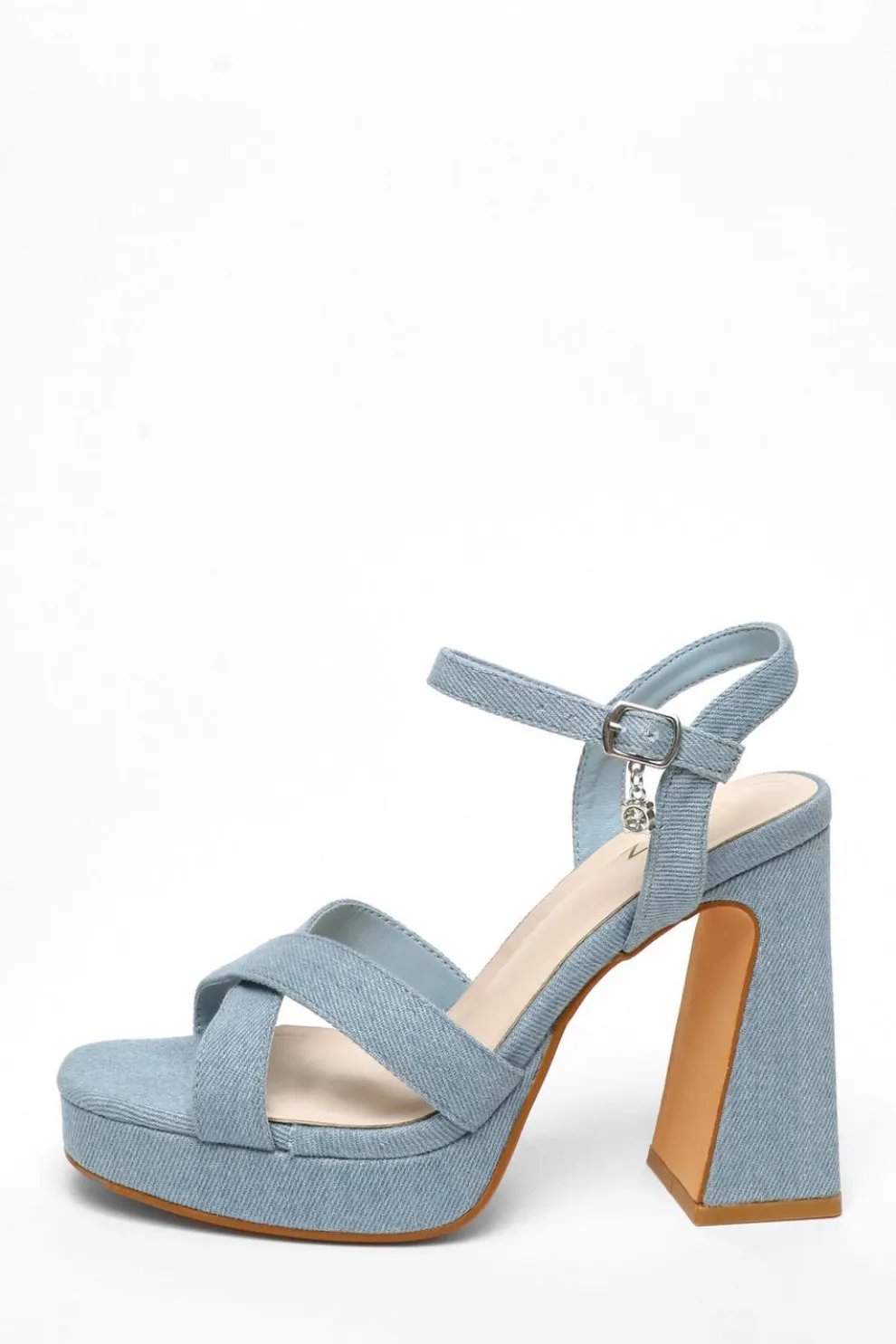 Blue Denim Cross Strap Platform Heeled Sandals