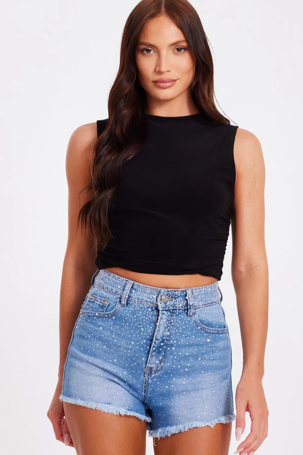 Blue Denim Embellished Shorts