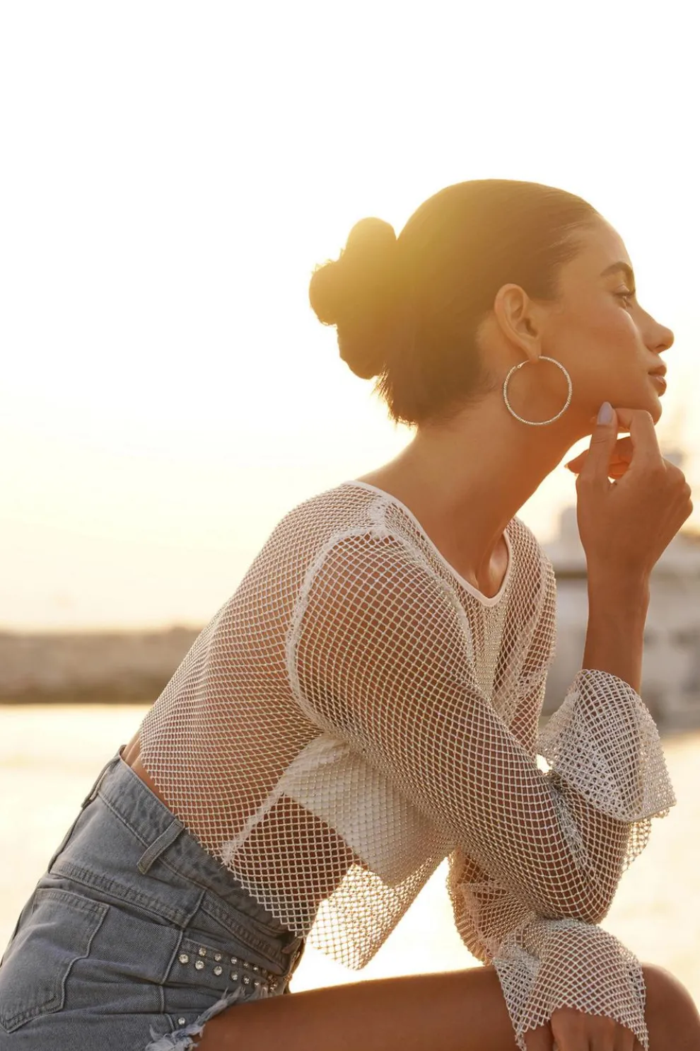 Blue Denim Embellished Shorts