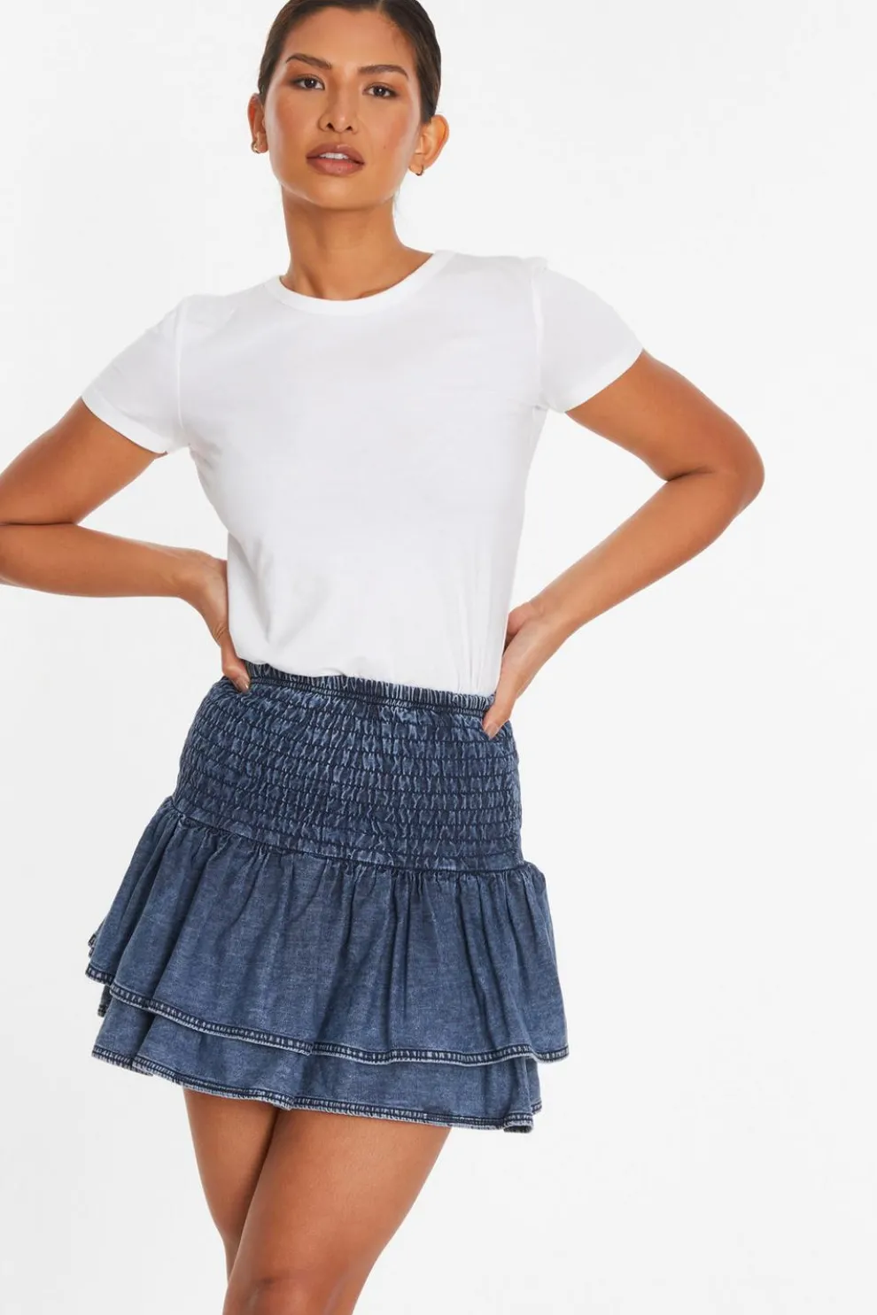 Blue Denim Frill Mini Skirt