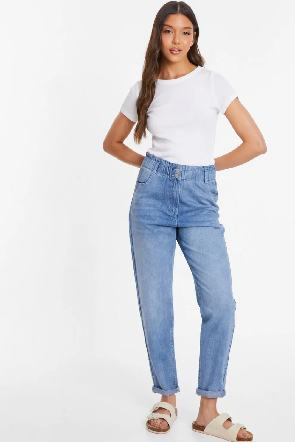 Blue Denim High Waisted Tapered Jeans